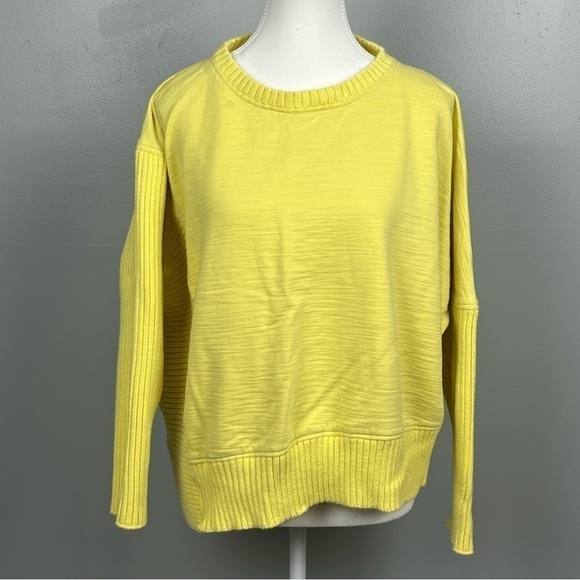 Neon Buddha South Beach yellow knit asymmetrical sweater detail top, medium. - Picture 1 of 9